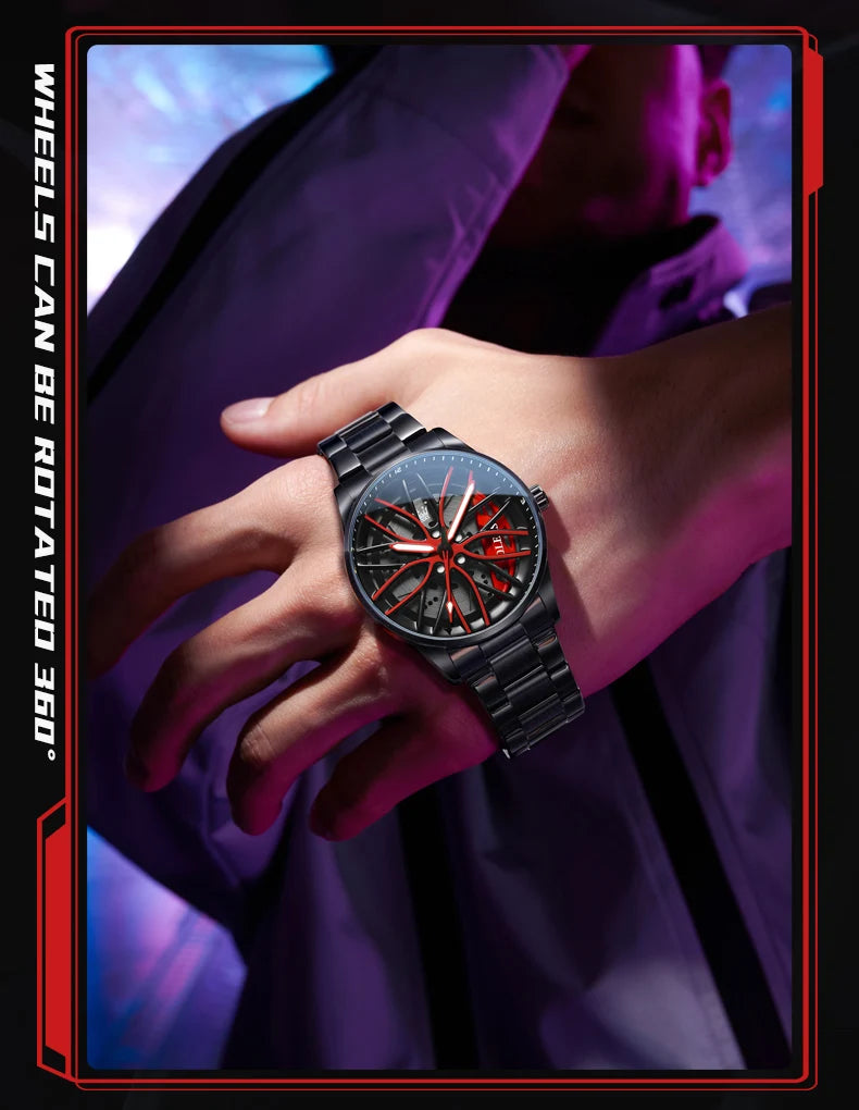 3D Spinning Car Wheel Watch