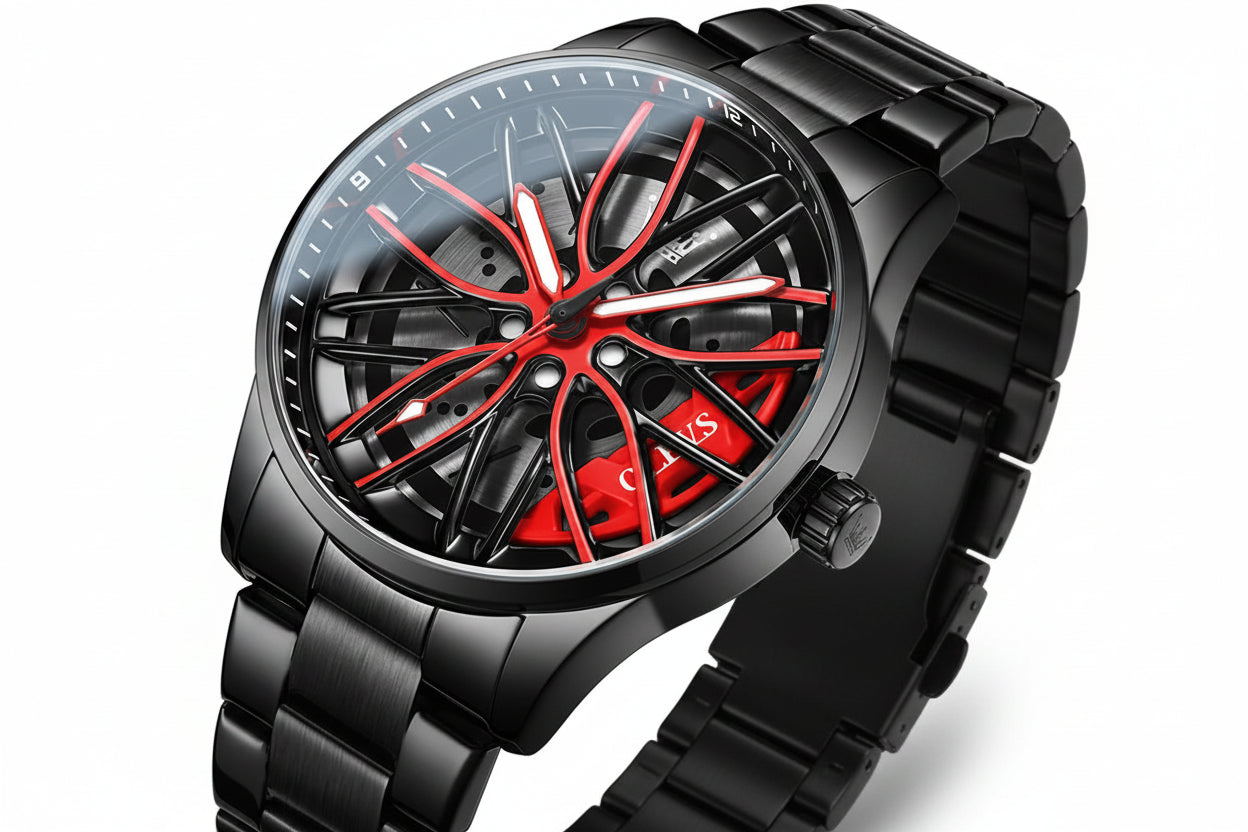 3D Spinning Car Wheel Watch