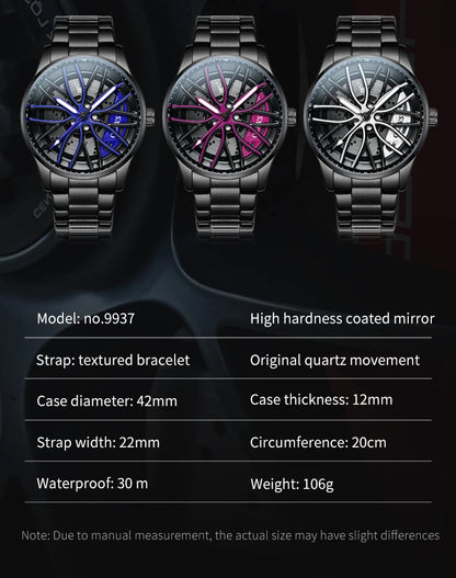 3D Spinning Car Wheel Watch