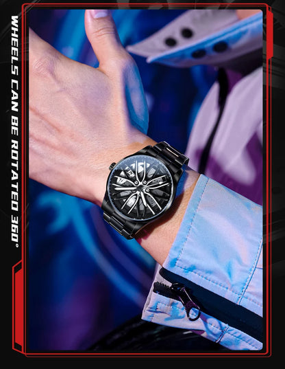 3D Spinning Car Wheel Watch