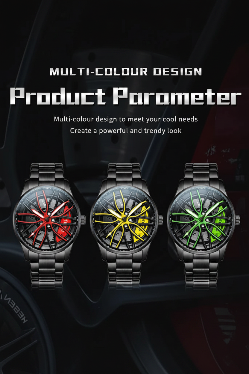 3D Spinning Car Wheel Watch
