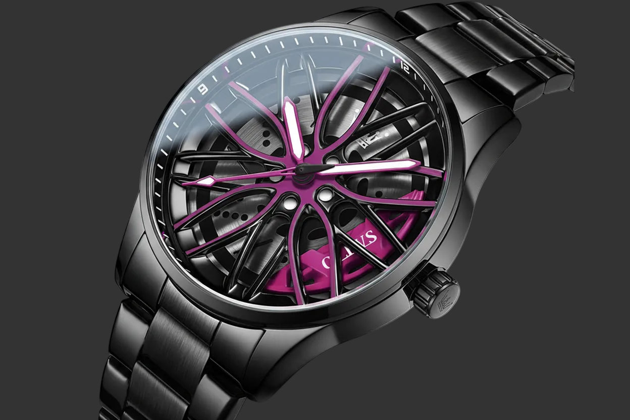 3D Spinning Car Wheel Watch
