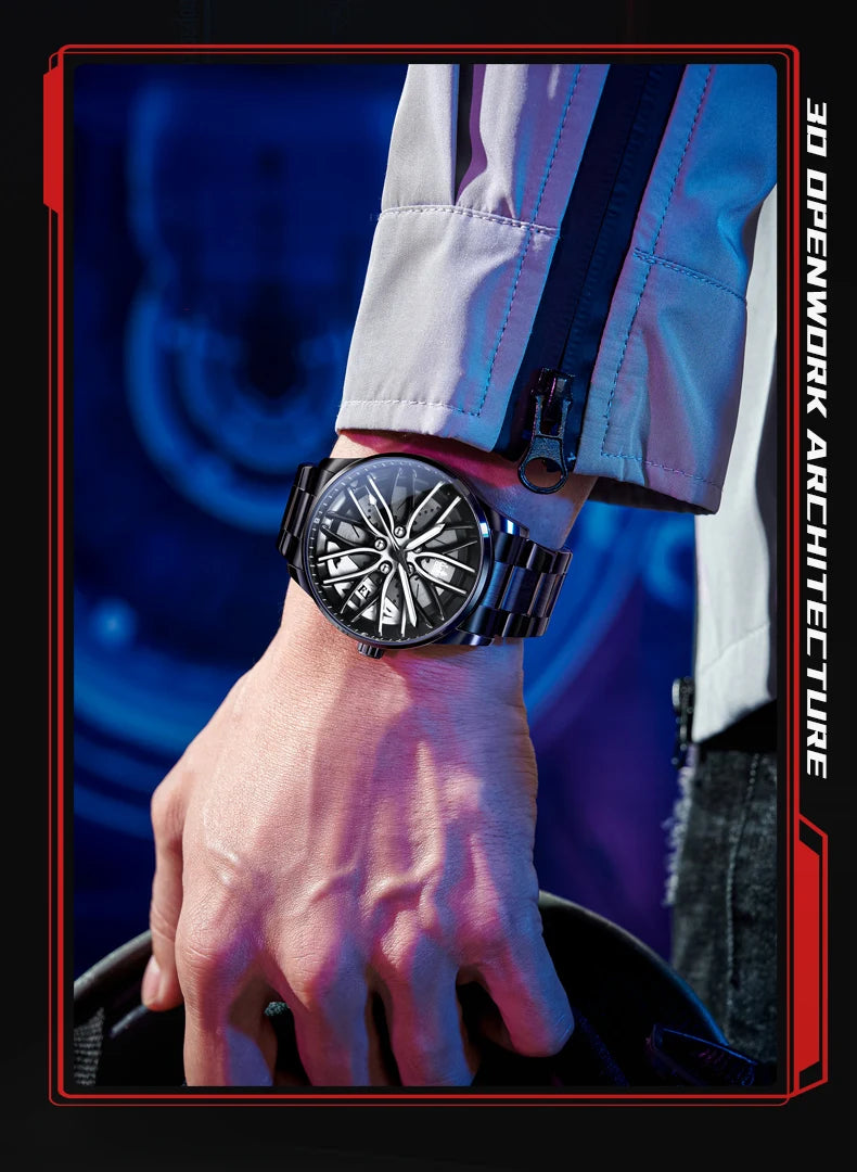 3D Spinning Car Wheel Watch