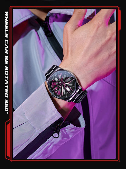 3D Spinning Car Wheel Watch