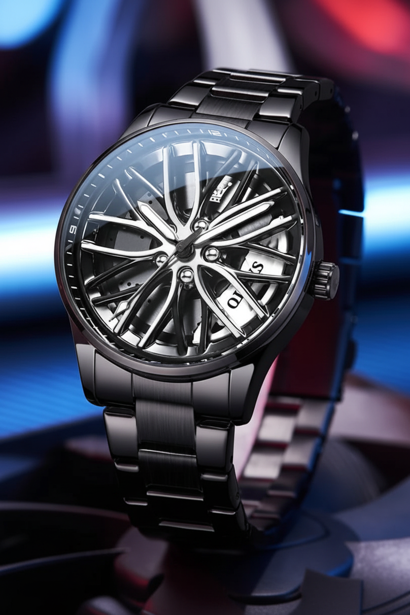 3D Spinning Car Wheel Watch