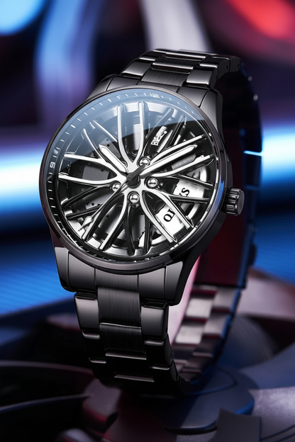 3D Spinning Car Wheel Watch
