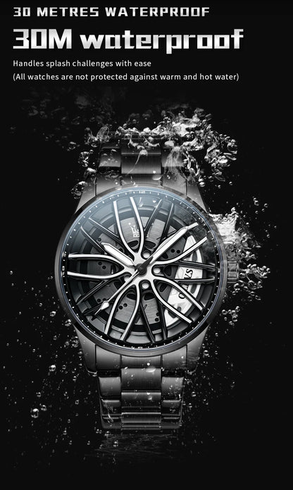 3D Spinning Car Wheel Watch